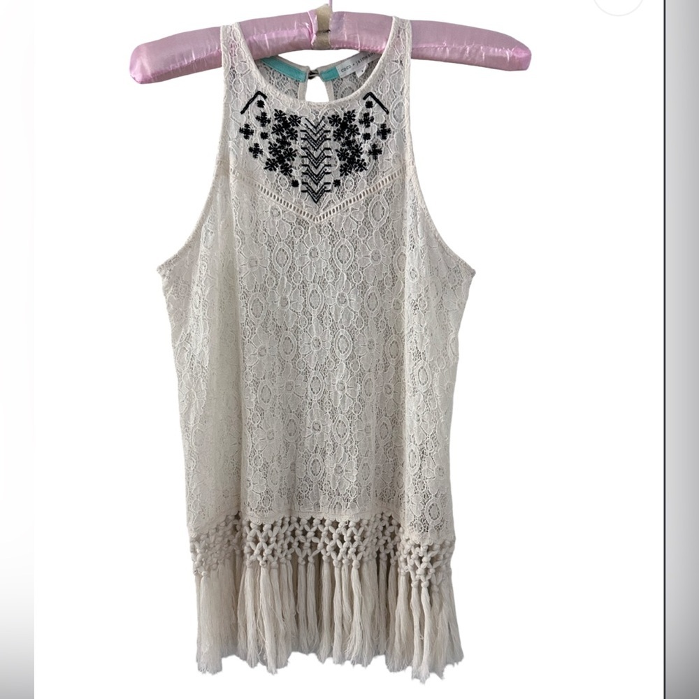Buckle Chic Lace Fringe Tank Top cotton blend M